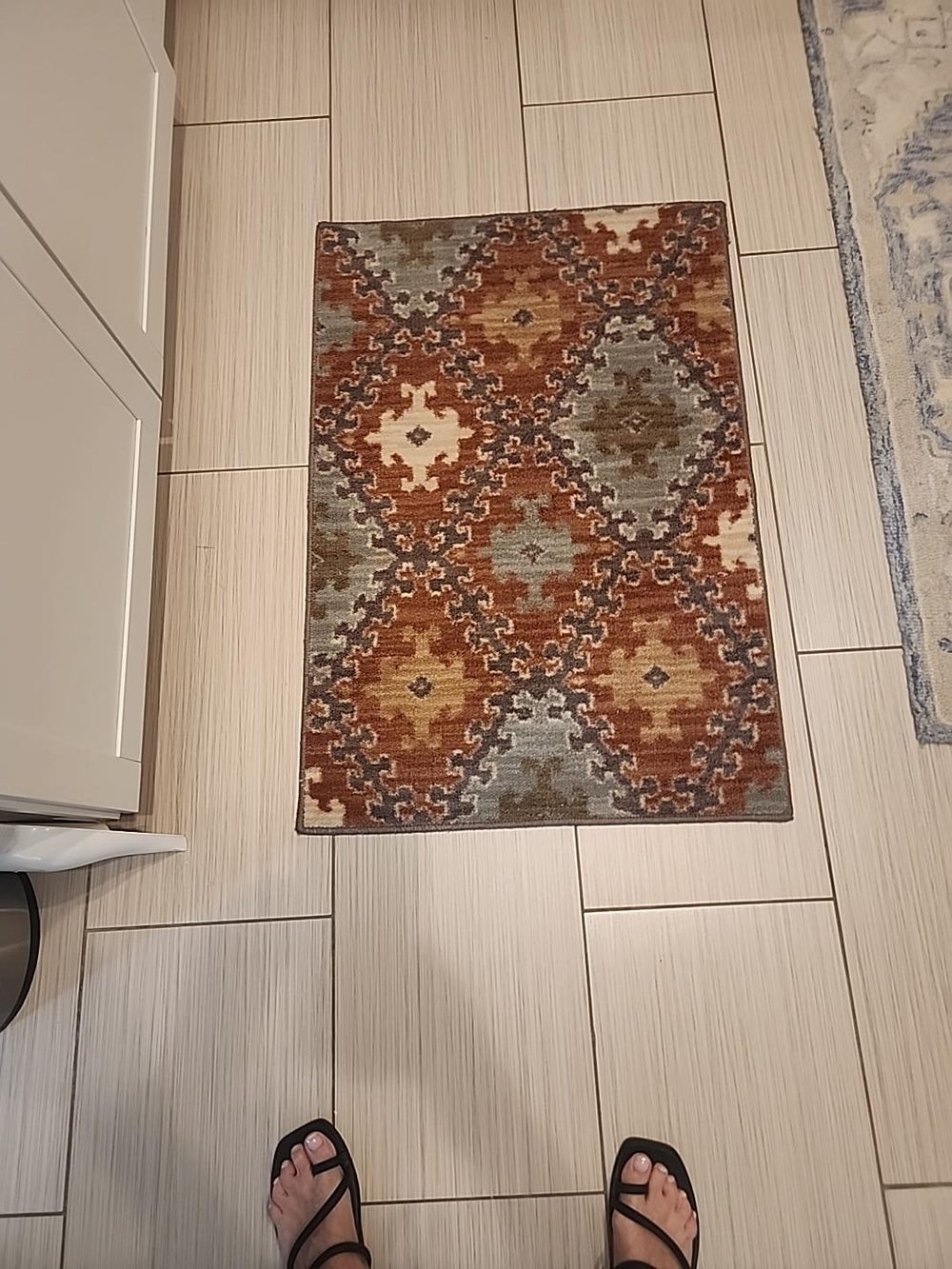Source Unknown Burnt Orange and Sage Geometric Door Mat
